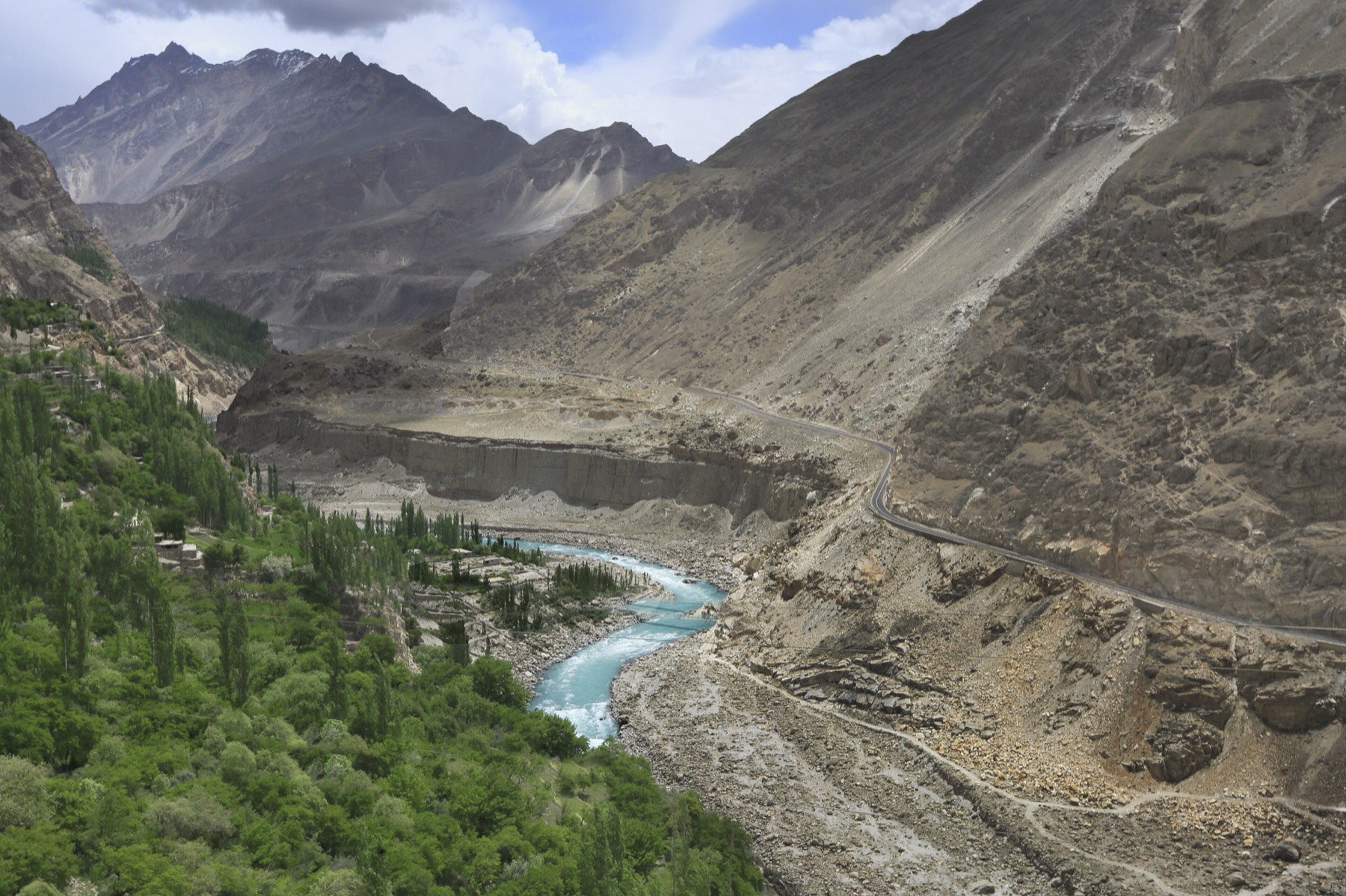 The turquoise Hunza river winding through the Karakoram